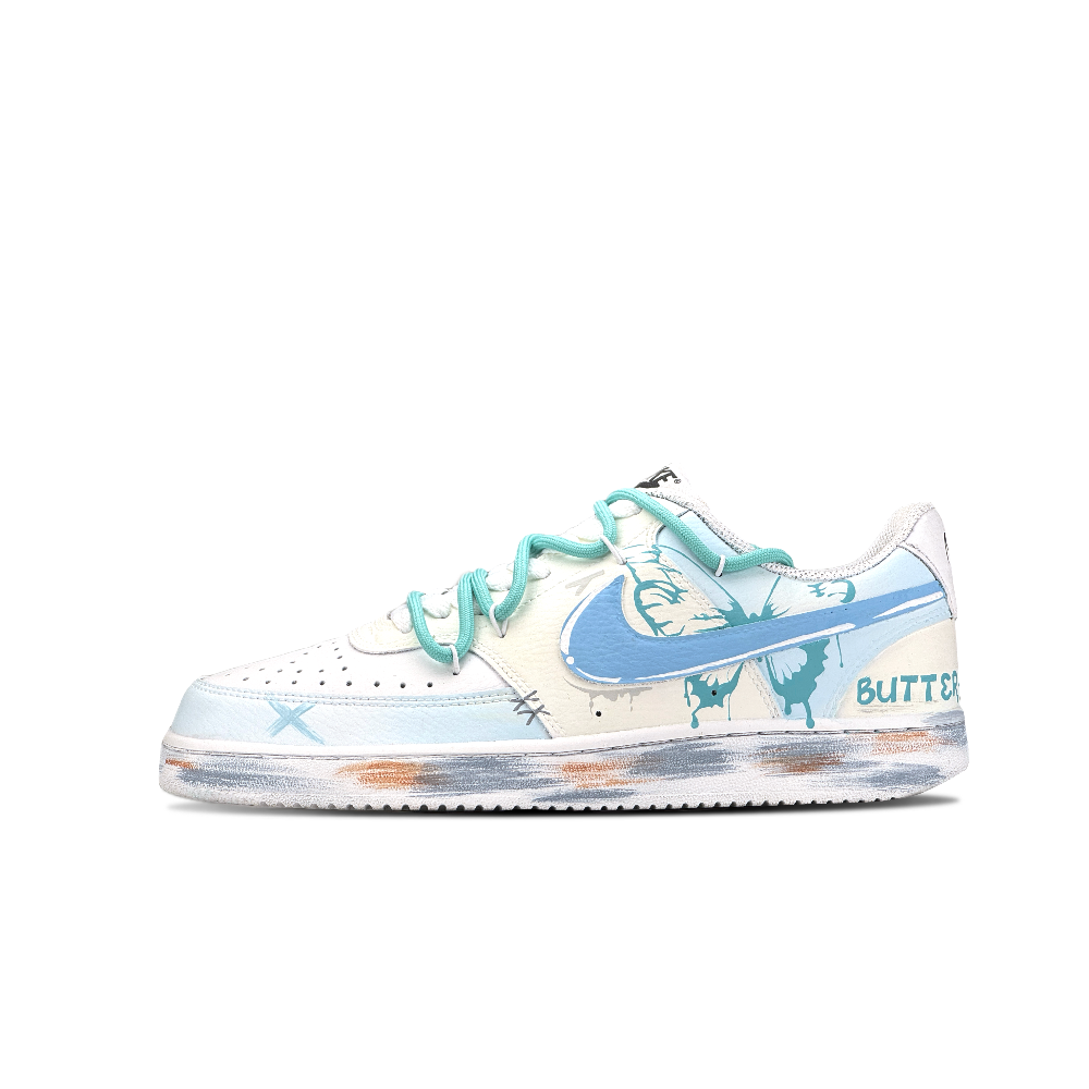 Nike Court Vision 1 Skateboard Shoes Unisex Low-Top Beige/Cyan/Blue