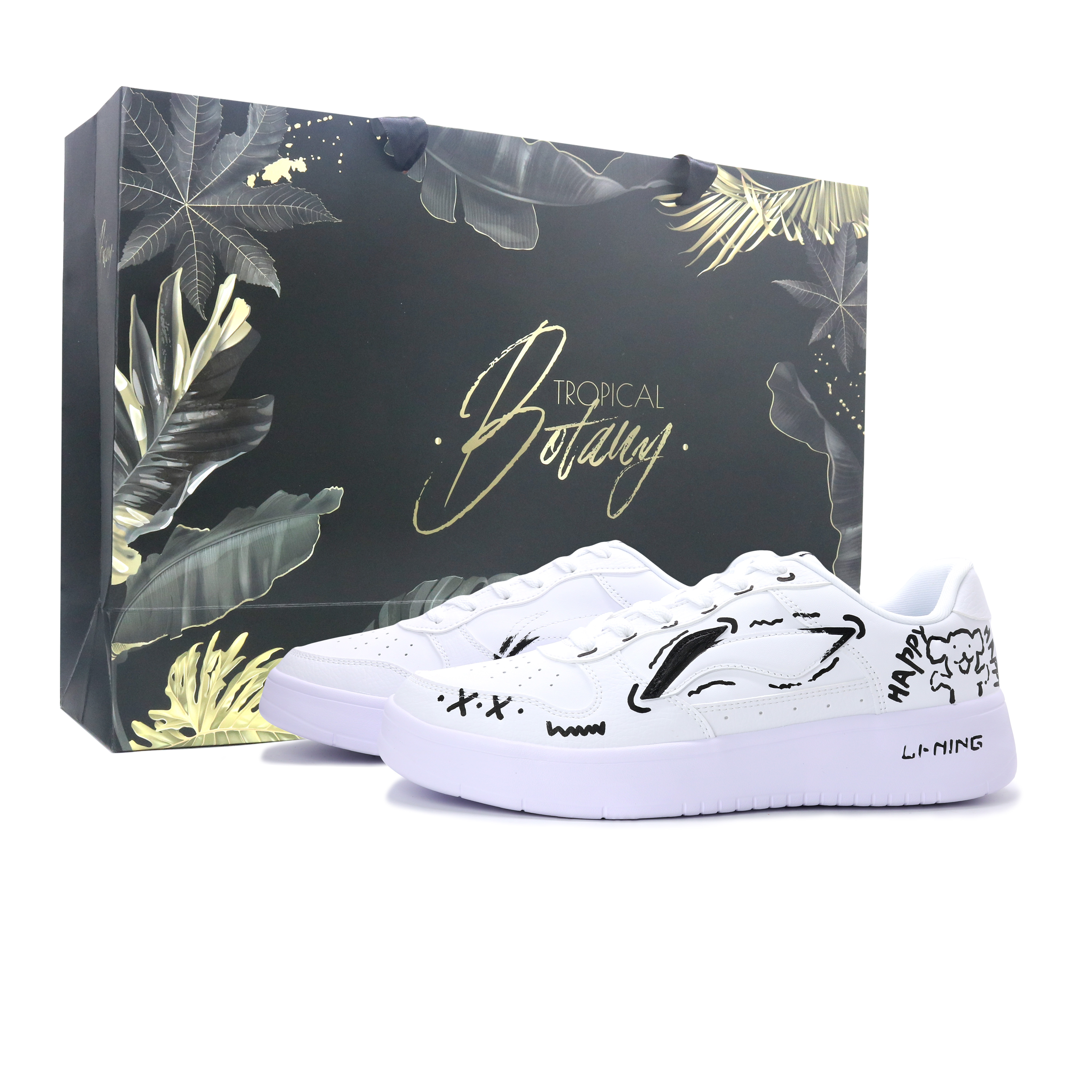 LINING Pontoon Boats Skateboard Shoes Unisex Low top Black White