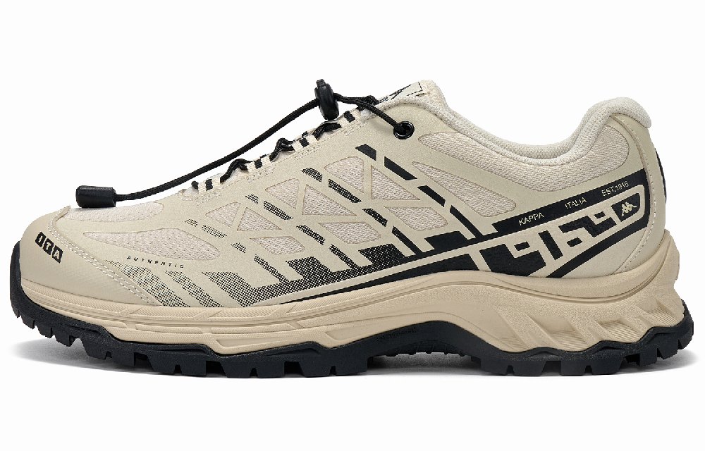 Kappa Fishbone Breathable And Lightweight Low Top City Commute Casual Running Shoes Men's Cheese White/Black