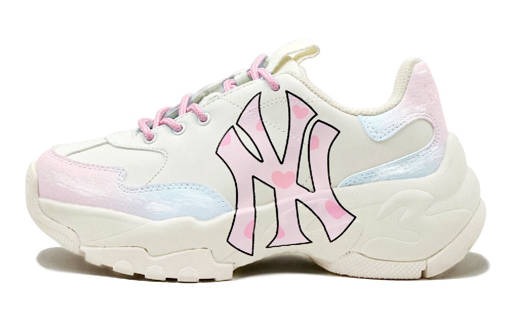 MLB Big Ball Chunky Anti-Slip And Wear-Resistant Height Increasing Low-Top Chunky Sneakers Unisex Pink Blue