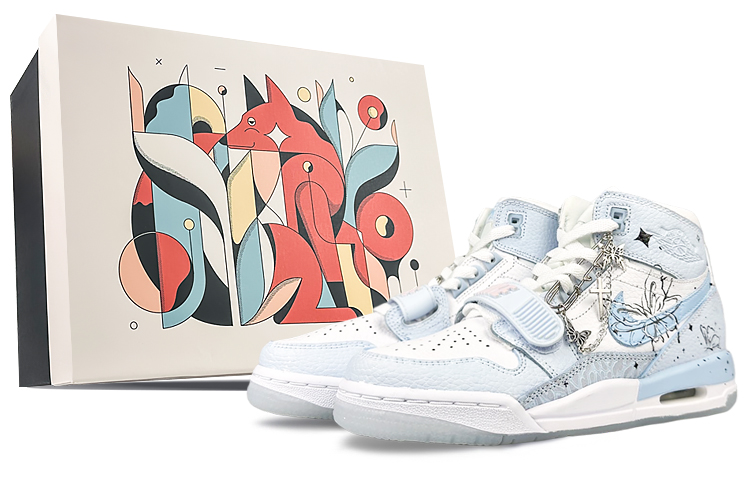 Jordan Legacy 312 Cushioning Wear Resistant Mid Top Vintage Basketball Shoes Women's Blue Black