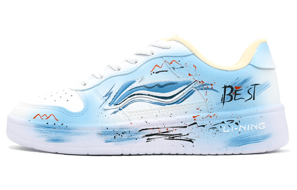 LiNing Pontoon Boats Anti Slip Wear Resistant Low Top Skateboard Shoes Women's White Blue