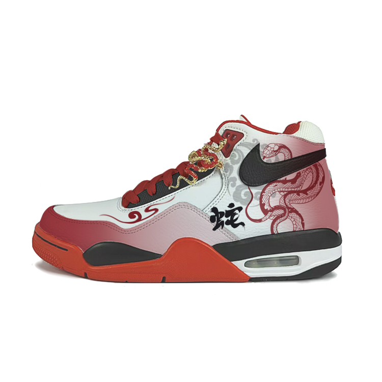 Nike Flight Legacy Cushioned Slip-Resistant Mid-Top Vintage Basketball Shoes Unisex Red White