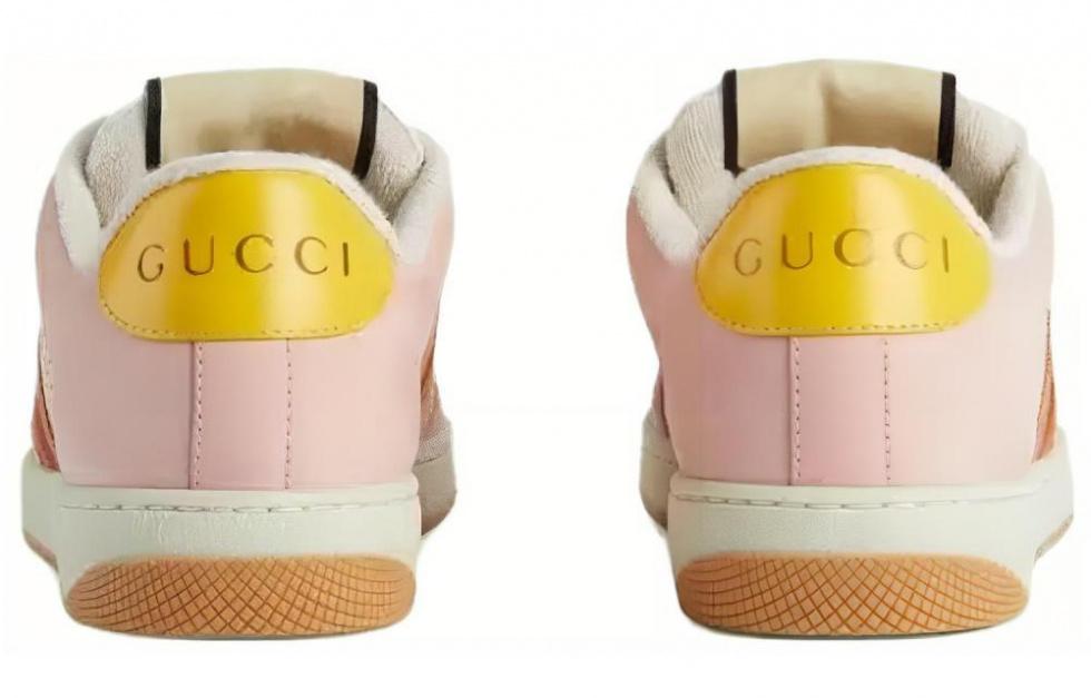 GUCCI Screener Low-Top Stylish Skateboarding Shoes Women's Pink Yellow Brown