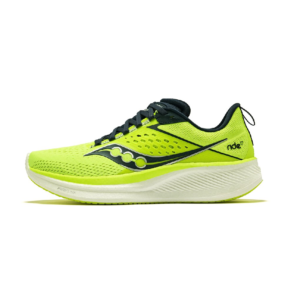 Saucony RIDE 17 Cushioning Abrasion Resistant Breathable Low Top Training Sprint Running Shoes Men's Neon Green Blue