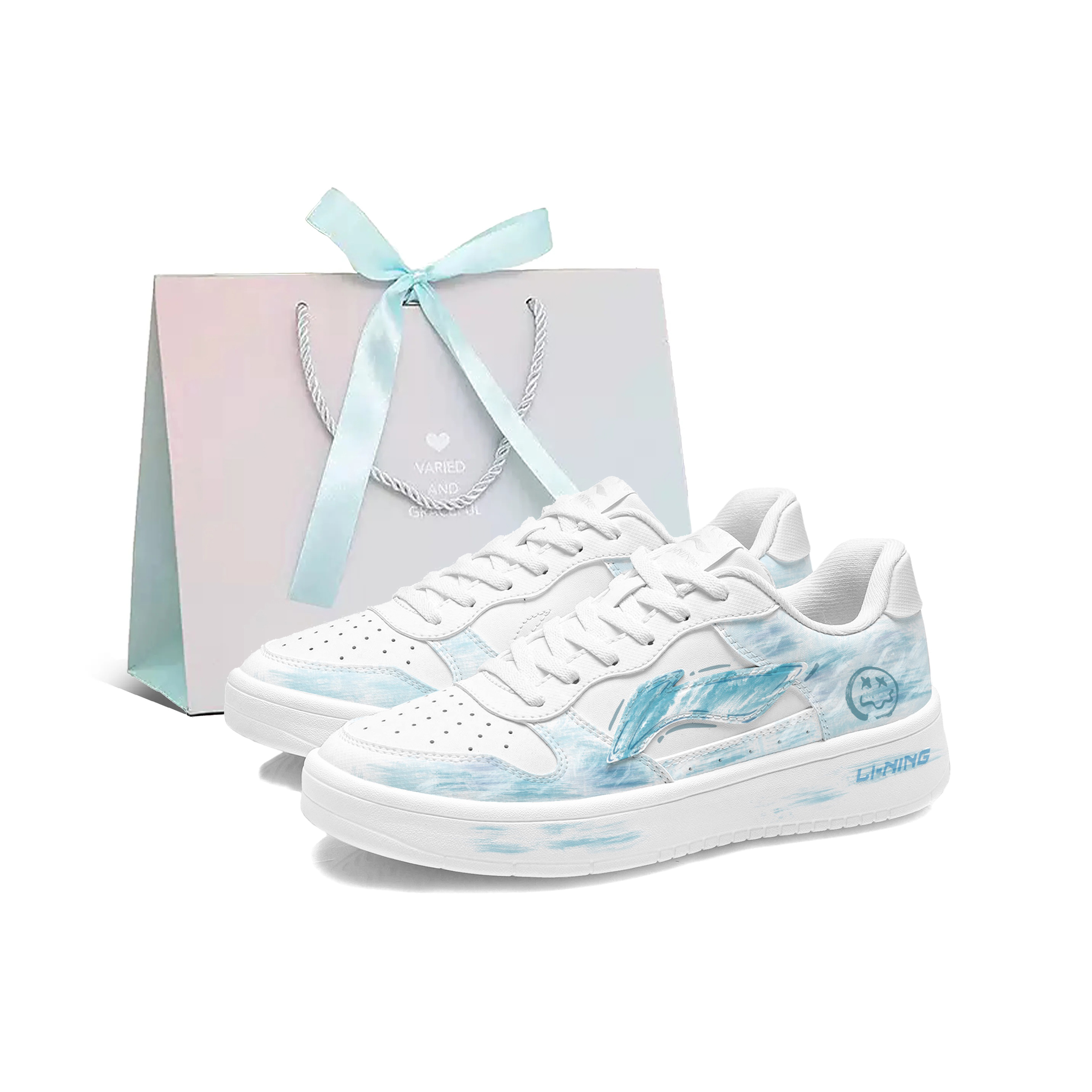 LINING Pontoon Boats Skateboard Shoes Men's Low top Teal/Blue/Sky Blue/White