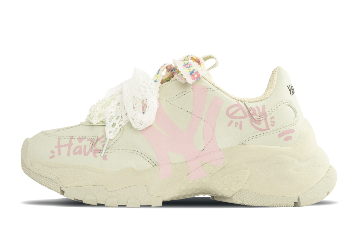 MLB Big Ball Chunky MLB BBCA Abrasion Resistant Height Increasing Low top Chunky Sneakers Women's White Pink