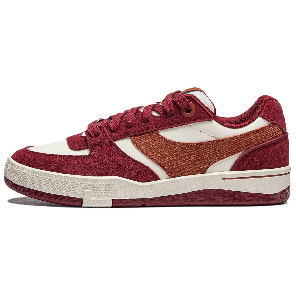 LiNing Slip-Resistant Lightweight Wear-Resistant Low-Top Skateboard Shoes Women's Beige Red Orange