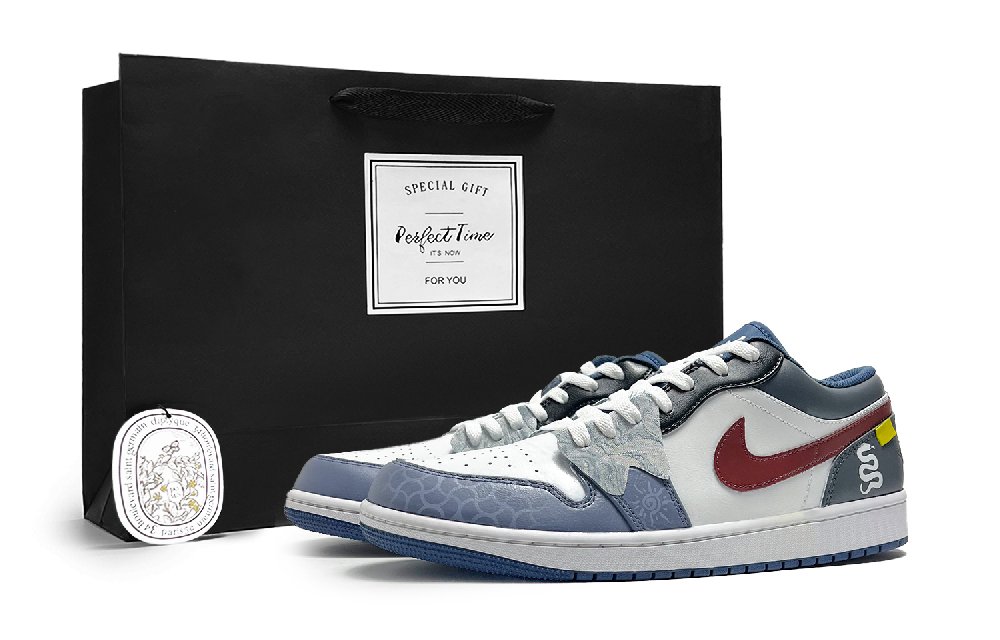 Jordan Air Jordan 1 Cushioning Slip Resistant And Abrasion Resistant Low Top Vintage Basketball Shoes Men's Blue Red