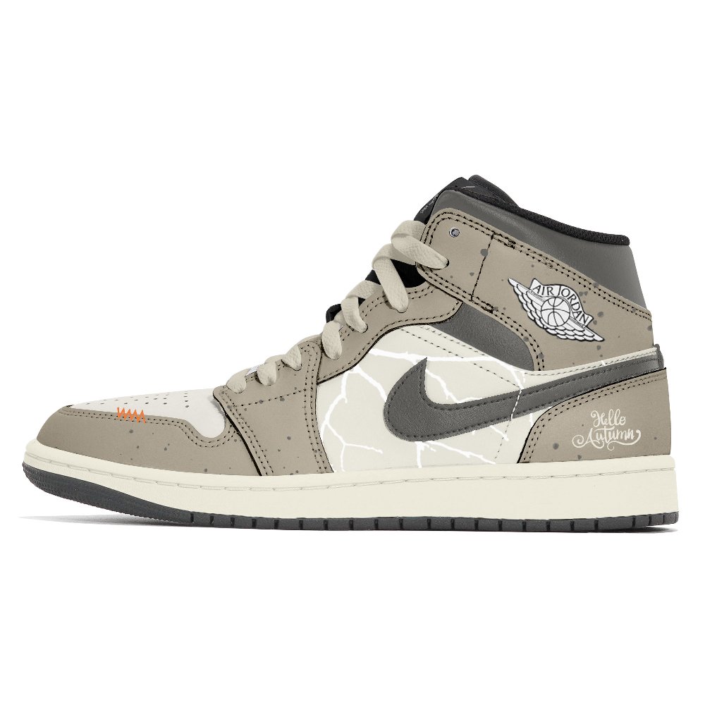 Jordan Air Jordan 1 Cushioning Anti-Slip And Wear-Resistant Mid-Top Vintage Basketball Shoes Unisex Beige Brown