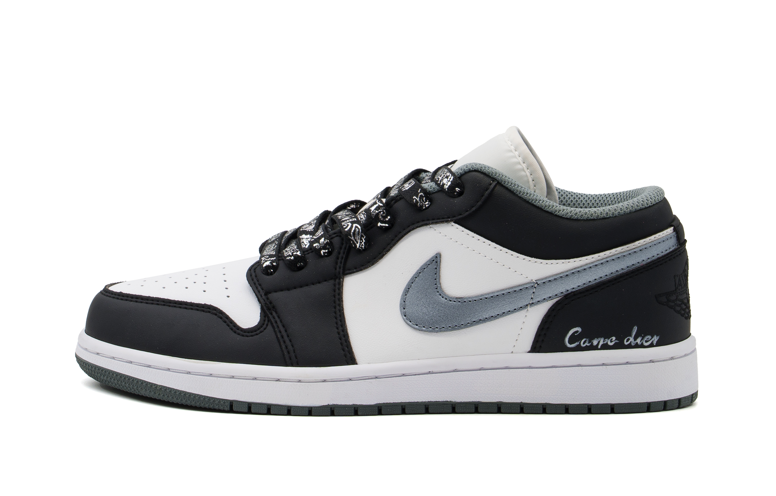 Jordan Air Jordan 1 Abrasion Resistant Low top Vintage Basketball Shoes Unisex Silver Black