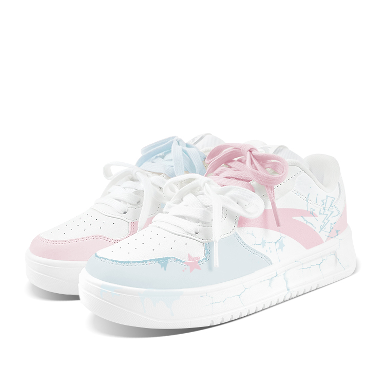 Anta Relaxed Anti Slip Wear Resistant Low Top Skateboard Shoes Unisex Blue Pink Mismatched