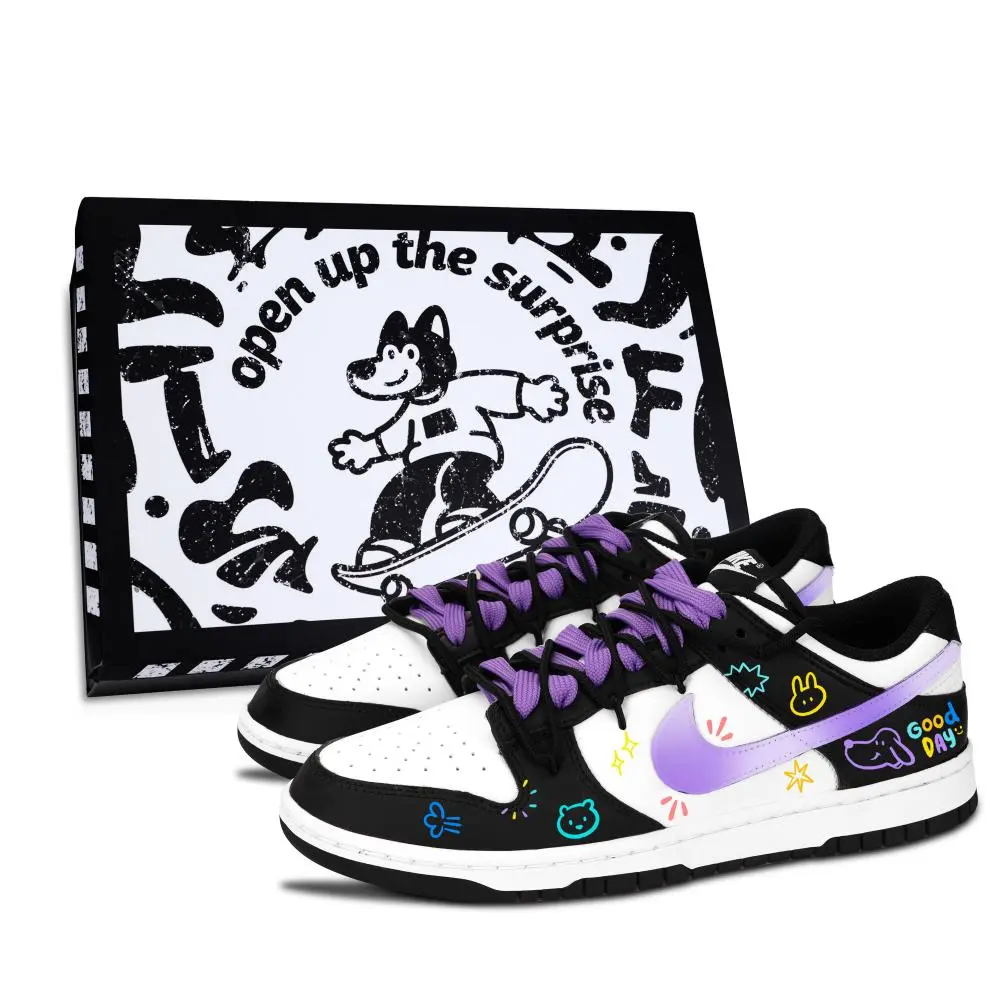Nike Dunk Skateboard Shoes Unisex Low top White/Purple/Black