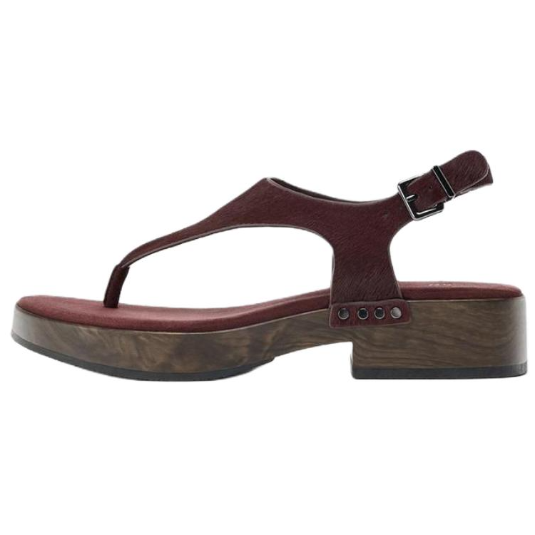 ZARA One Strap Sandals 4cm Women's Dark Red Color