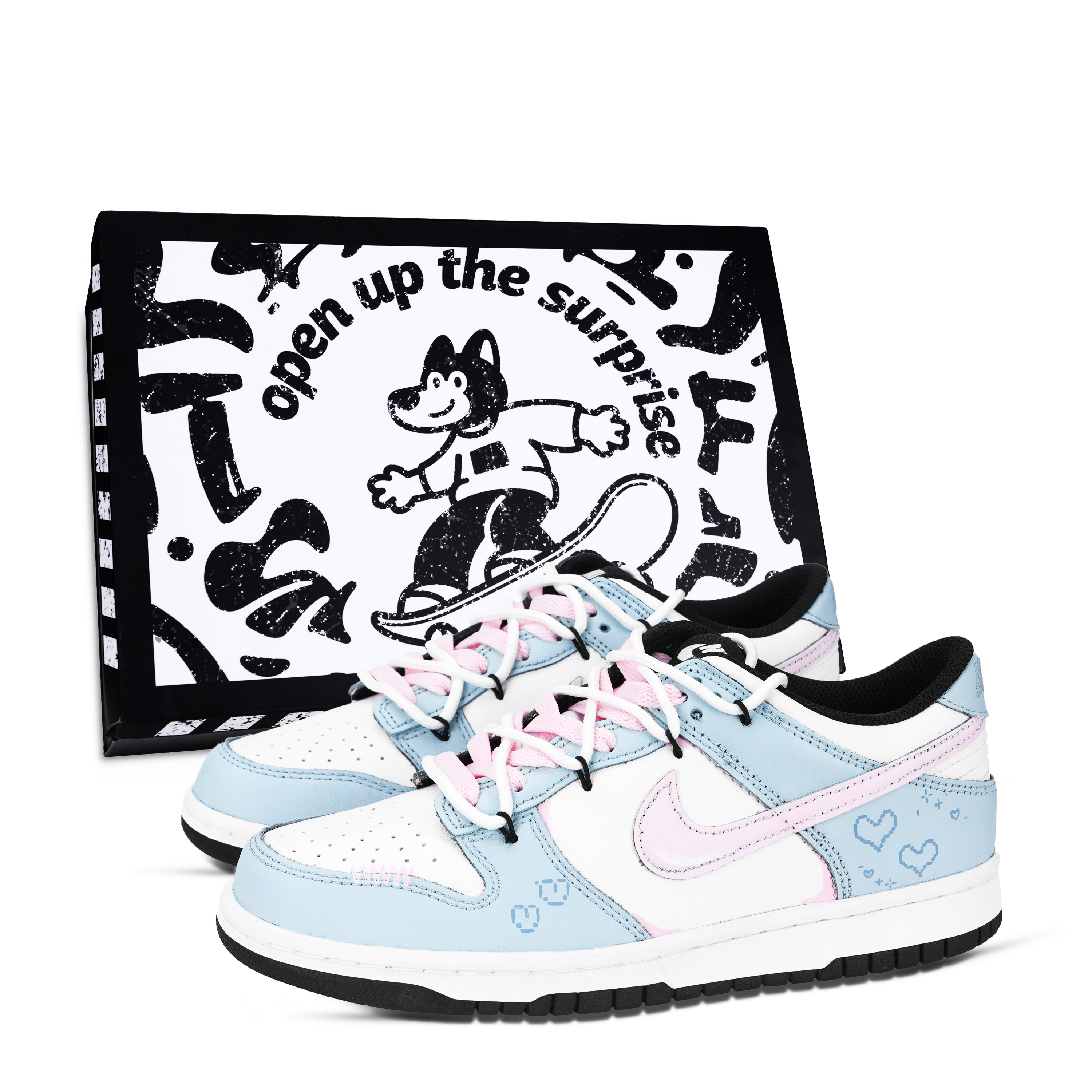 Nike Dunk Love Of Pixel Abrasion Resistant Low top Skateboard Shoes Unisex Blue Pink