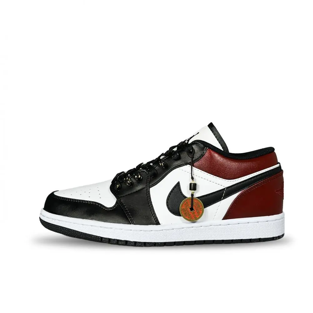 Jordan Air Jordan 1 Cushioned Slip Resistant Low Top Vintage Basketball Shoes Men's Black Red