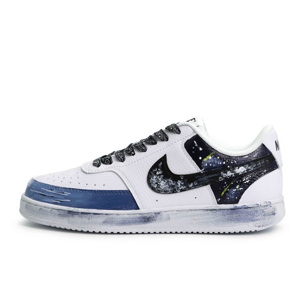 Nike Court Vision 1 Starry Lightweight And Breathable Low Top Skateboard Shoes Men's Black White Blue