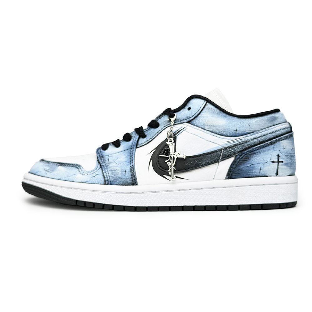 Nike Air Jordan 1 Erosion Moon Cross Abrasion Resistant Low Top Vintage Basketball Shoes Unisex Sky Blue