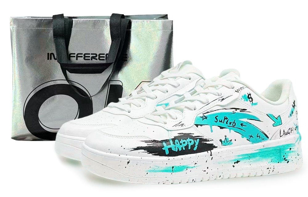 Anta Relaxed Slip Resistant Shock Absorbers Low Top Skateboard Shoes Women's White Black Cyan