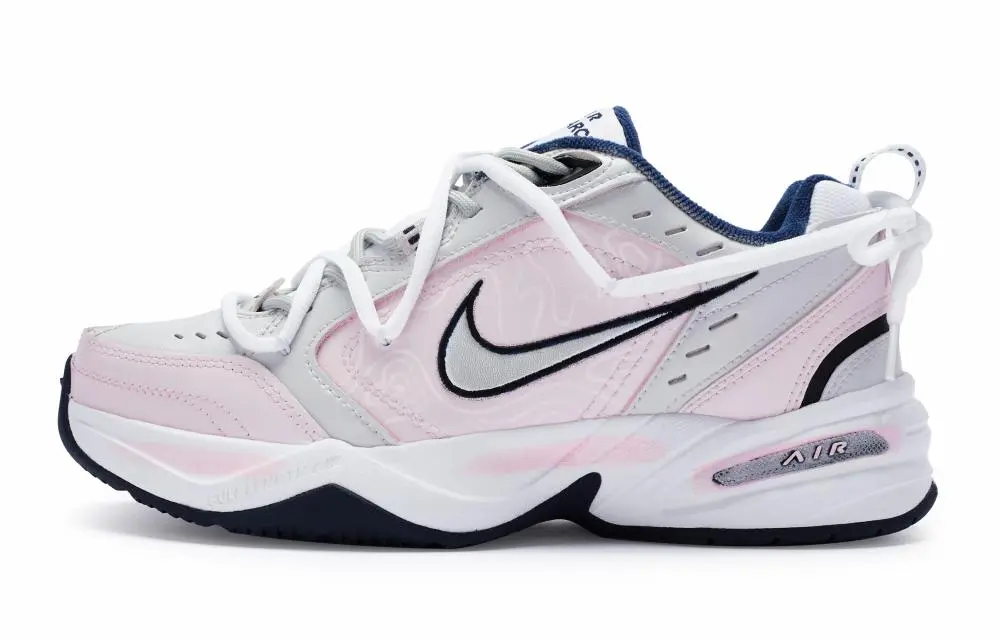 Nike Air Monarch 4 Slip Resistant Low Top Chunky Sneakers Unisex Pink Silver White