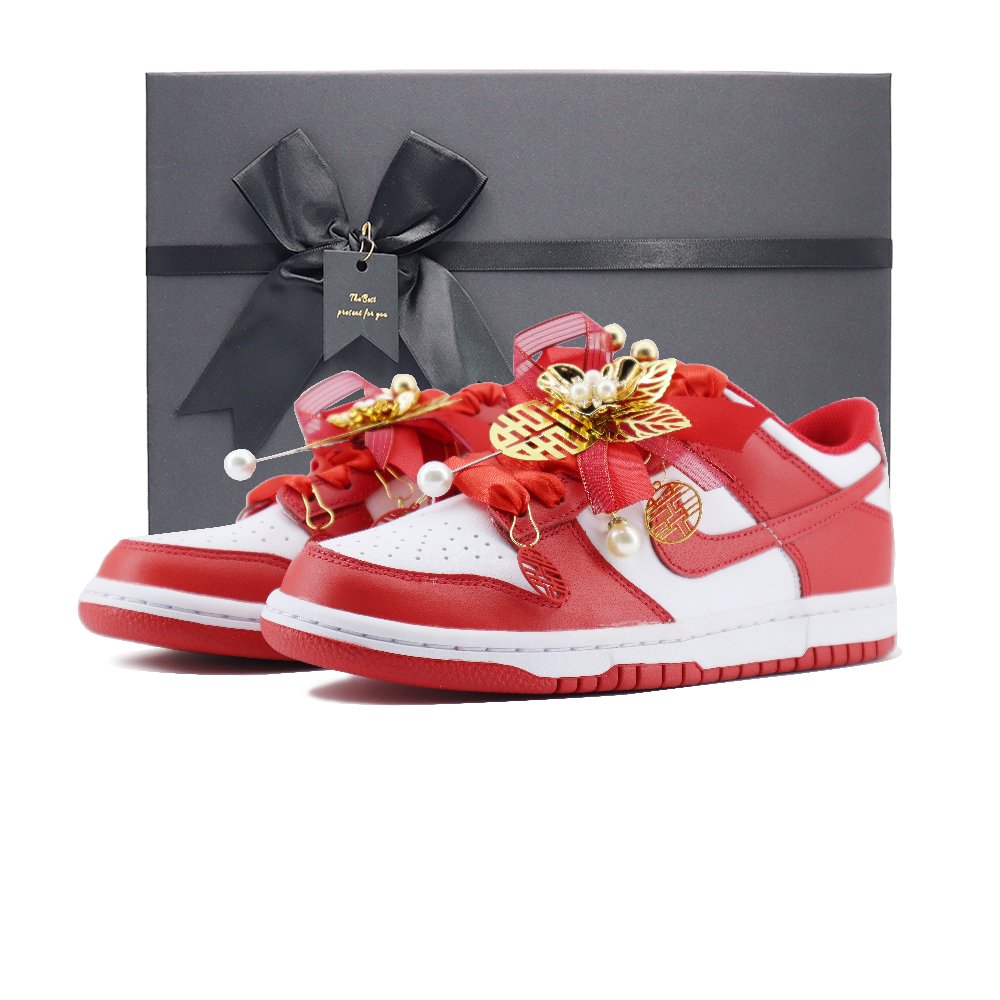 Nike Dunk Anti Slip Wear Resistant Low Top Skateboard Shoes Unisex Red White