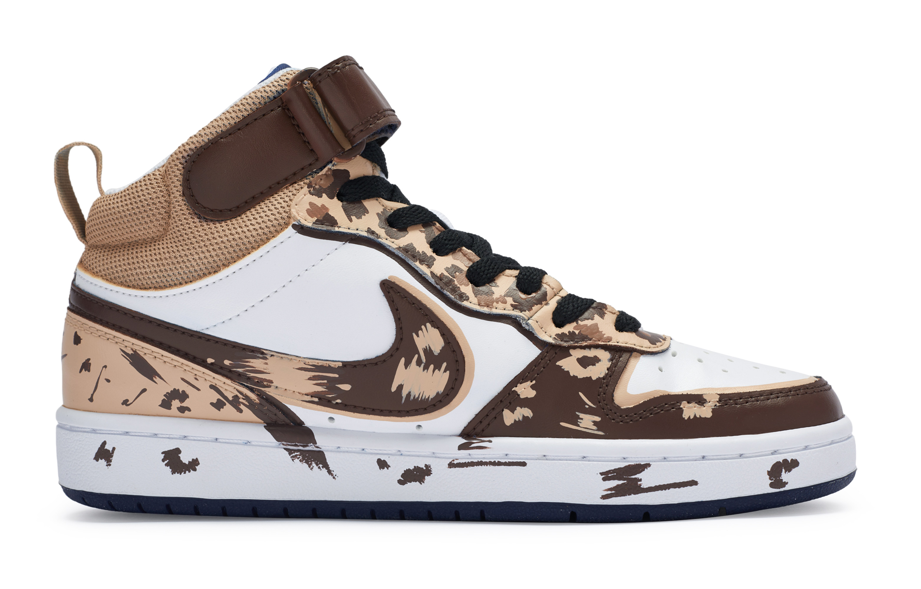 Nike Court Borough Series 811 Manufacture Leopard Design Mid-Top Skateboard Shoes Women's White Brown Black