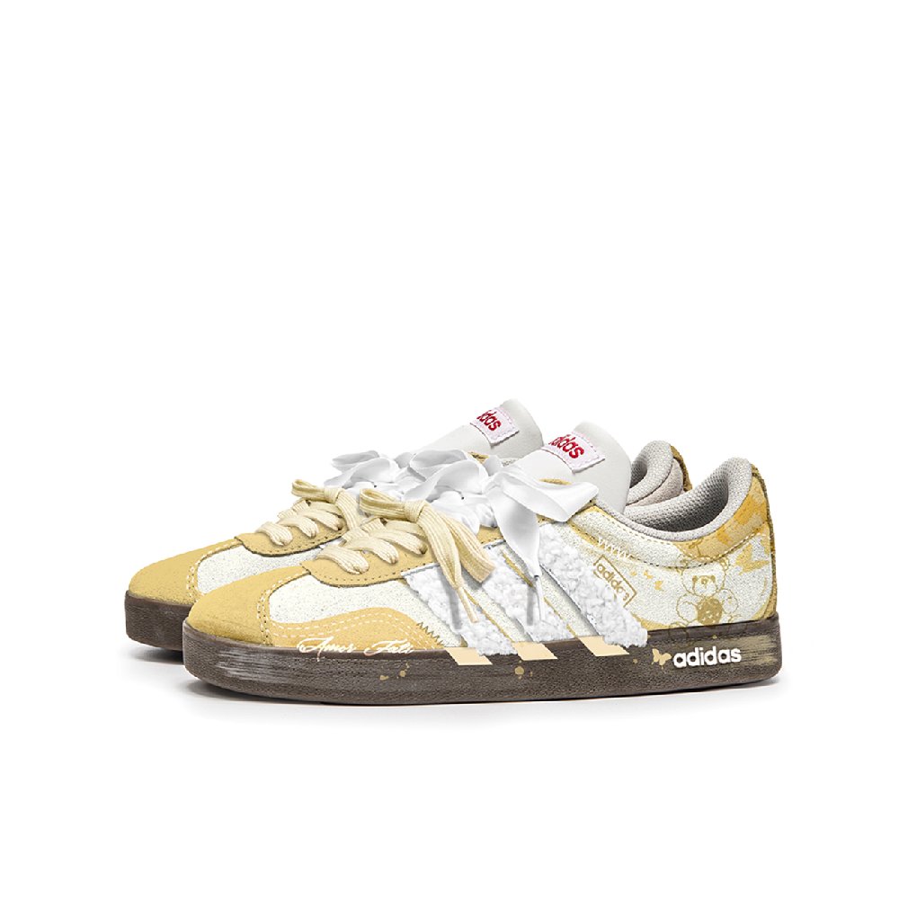 Adidas Neo VL Court 2.0 Lifestyle Wujie, Bear Slip Resistant Low Top Skateboard Shoes Unisex Yellow Brown