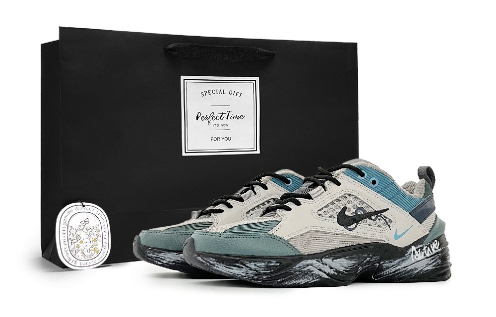 Nike M2K Tekno Qihang Abrasion Resistant Low Top Chunky Sneakers Unisex Gray Green