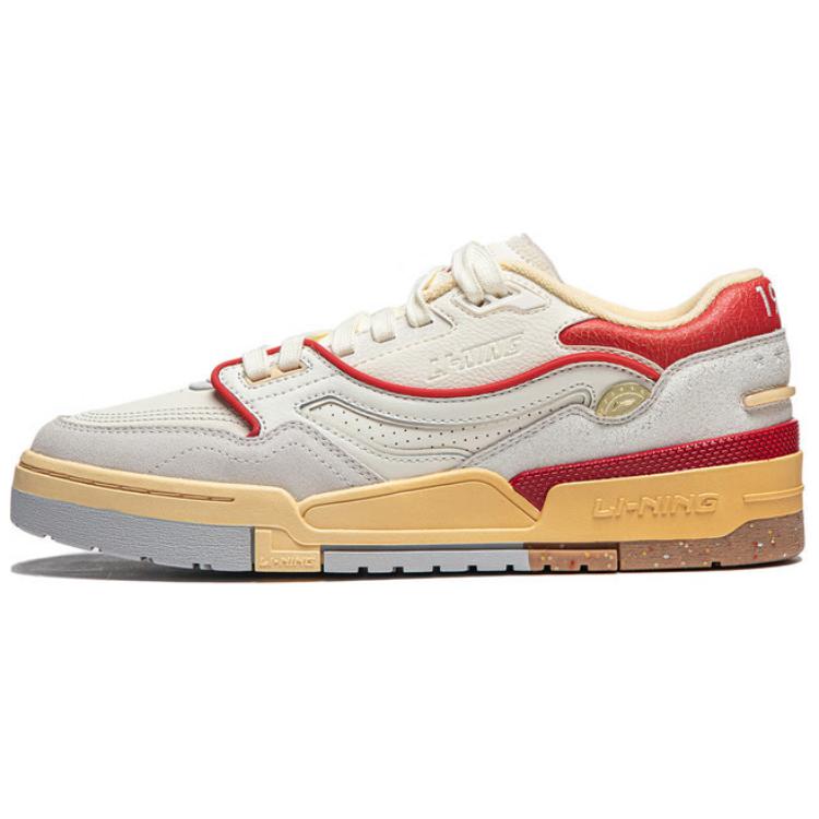 LiNing 001 BTC Slip-Resistant Cushioning Wear-Resistant Support Low-Top Skateboard Shoes Men's Beige Gray Red