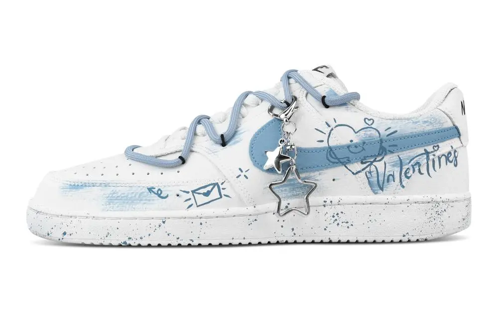 Nike Court Vision 1 Love Letter Abrasion Resistant Low top Skateboard Shoes Men's White Blue