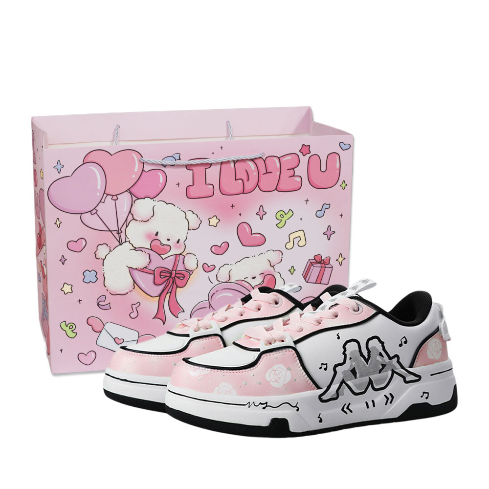 Kappa Rose Heartstrings Anti-Slip Wear-Resistant Low-Top Skateboard Shoes Women's Light Pink