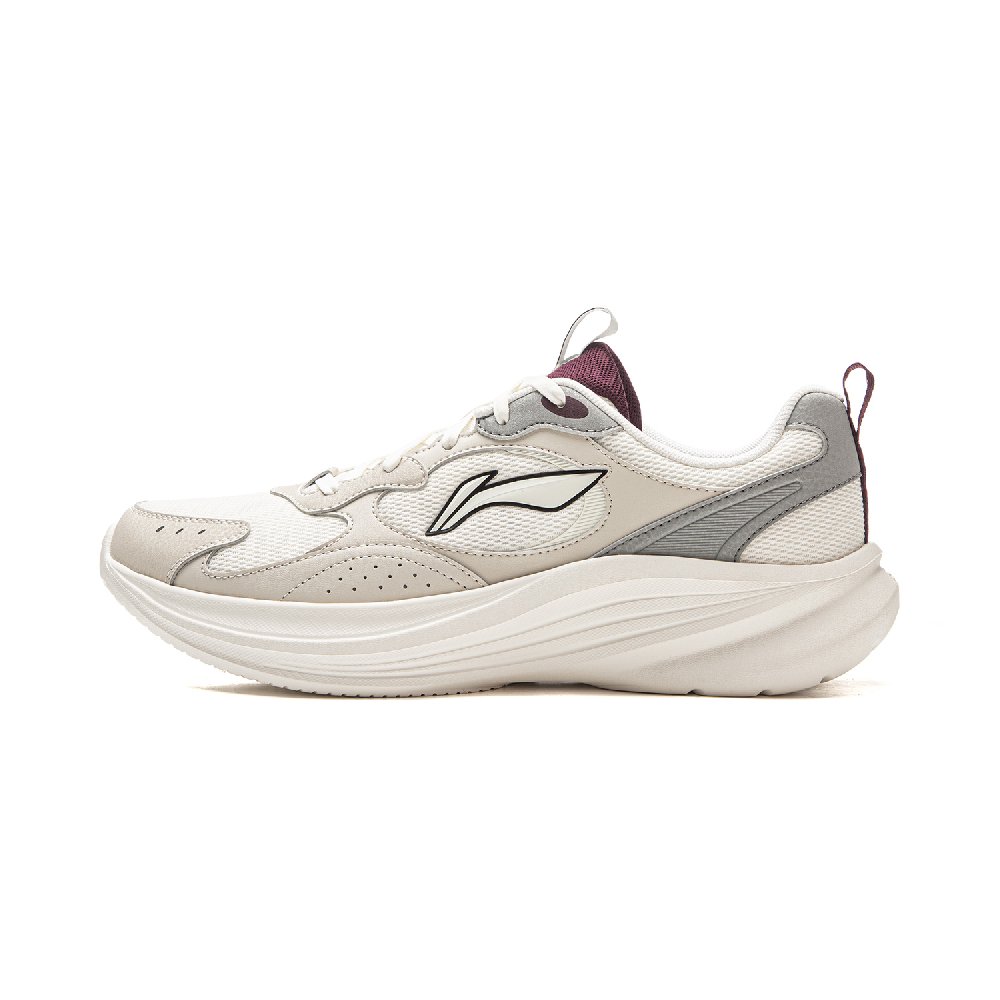 LiNing Shock Absorbers Slip Resistant Abrasion Resistant Lightweight Low Top Running Shoes Men's White With Beige Gray