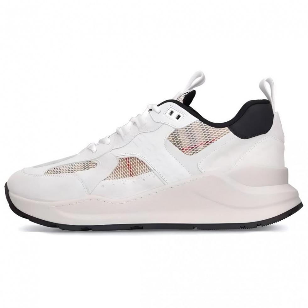 Burberry Logo Print Leather Suede And Check Mesh Sneakers Archive Beige White Women's