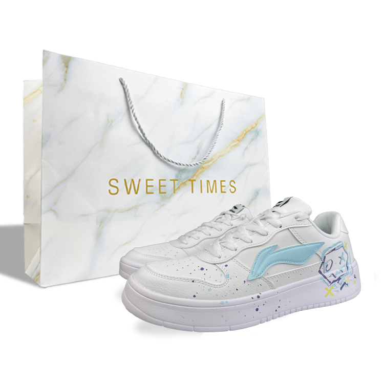 LiNing Pontoon Boats Anti-Slip And Wear-Resistant Breathable Low-Top Skateboard Shoes Men's White Blue