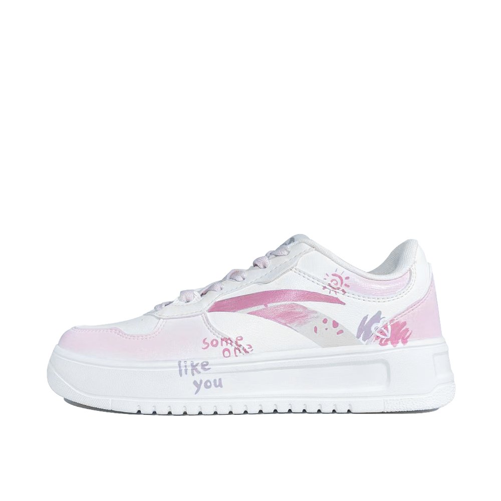 Anta Relaxed Joyful Anti Slip Wear Resistant Low Top Skateboard Shoes Women's Pink White