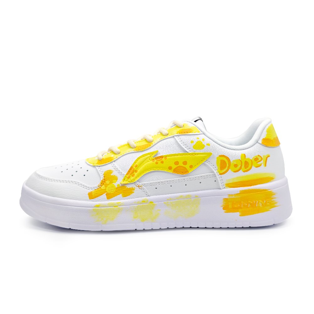 LiNing Pontoon Boats Cushioning, Breathable, Height Increasing Low Top Skateboard Shoes Unisex White Yellow