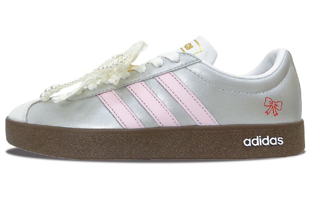 Adidas Neo VL Court 2.0 Coverage Cushioning Abrasion Resistant Low Top Skateboard Shoes Unisex Silver Pink