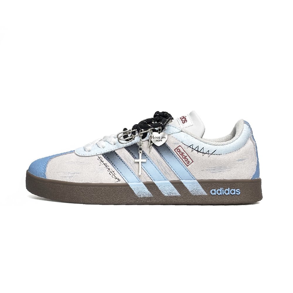 Adidas VL COURT 2.0 Abrasion Resistant Low Top Skateboard Shoes Gray Blue
