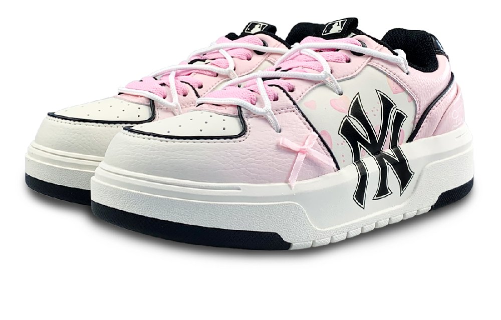 MLB Chunky Liner Wear-Resistant Low-Top Skateboard Shoes Unisex White Pink