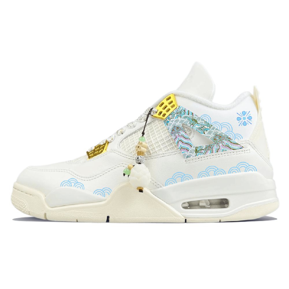 Jordan Air Jordan 4 Abrasion Resistant Mid Top Vintage Basketball Shoes Women's White Blue