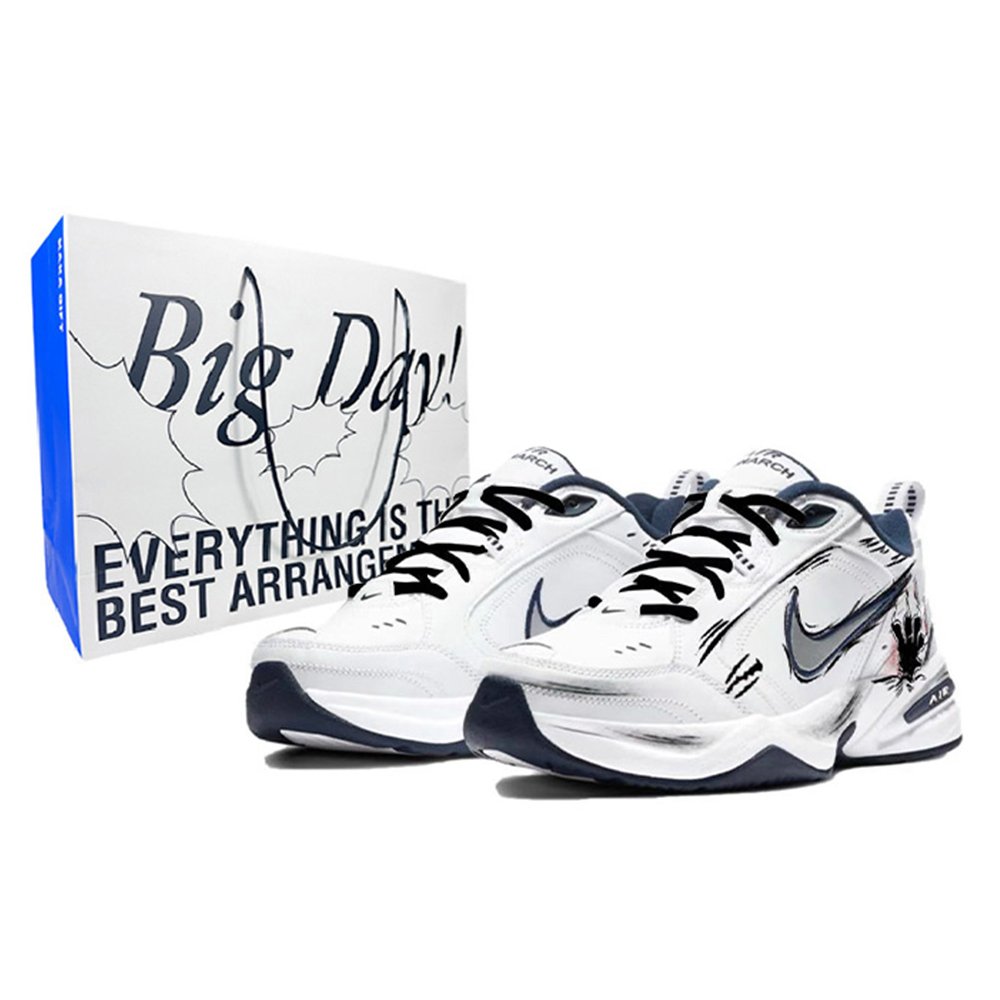 Nike Air Monarch 4 Cushioning Anti-Slip And Wear-Resistant Low-Top Chunky Sneakers Unisex Black White