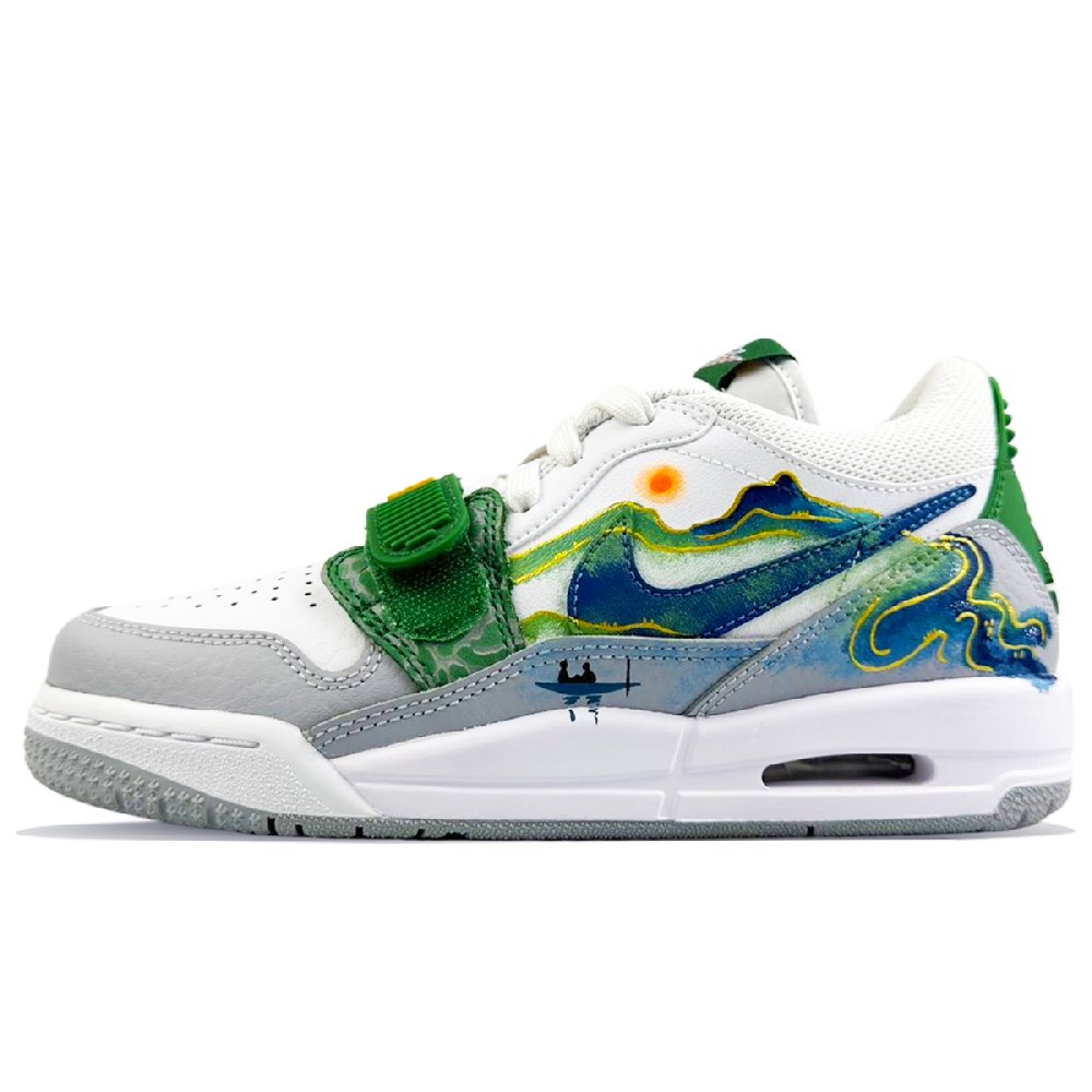 Jordan Legacy 312 Cushioned Wear-Resistant Moisture-Wicking Low-Top Vintage Basketball Shoes GS White Green Gray