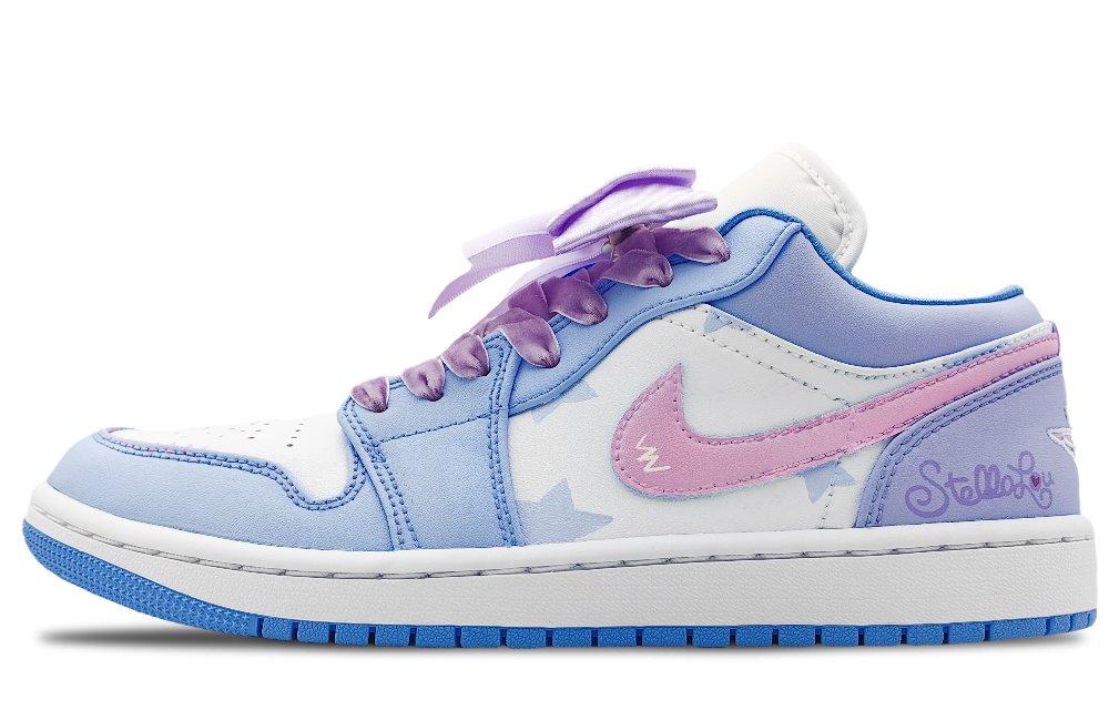 Jordan Air Jordan 1 Cushioning Anti-Slip And Wear-Resistant Low-Top Vintage Basketball Shoes Women's Blue White Purple