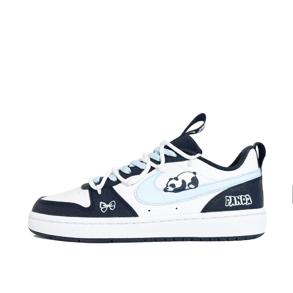 Nike Court Borough 2 Sleeping Panda Coverage Abrasion Resistant Low Top Skateboard Shoes Unisex Black Blue