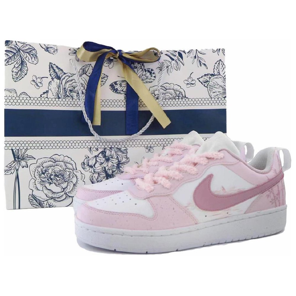 Nike Court Borough Smoke Pink Bamboo Forest Slip Resistant Cushioning Low Top Skateboard Shoes GS Pink White