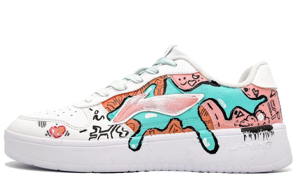 LiNing Pontoon Boats Cushioned Wear-Resistant Breathable Low-Top Skateboard Shoes Men's Pink Cyan