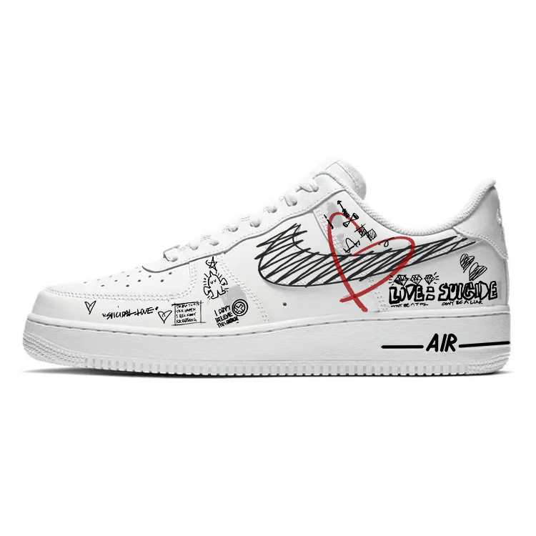 Nike Air Force 1 Slip-Resistant Cushioning Wear-Resistant Low-Top Skateboard Shoes Women's White Black