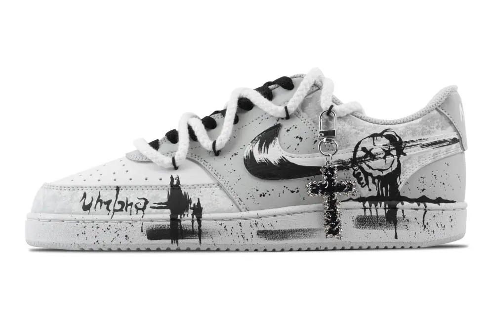 Nike Court Vision 1 Smiley Face Overflow Abrasion Resistant Low top Skateboard Shoes Men's Light Gray