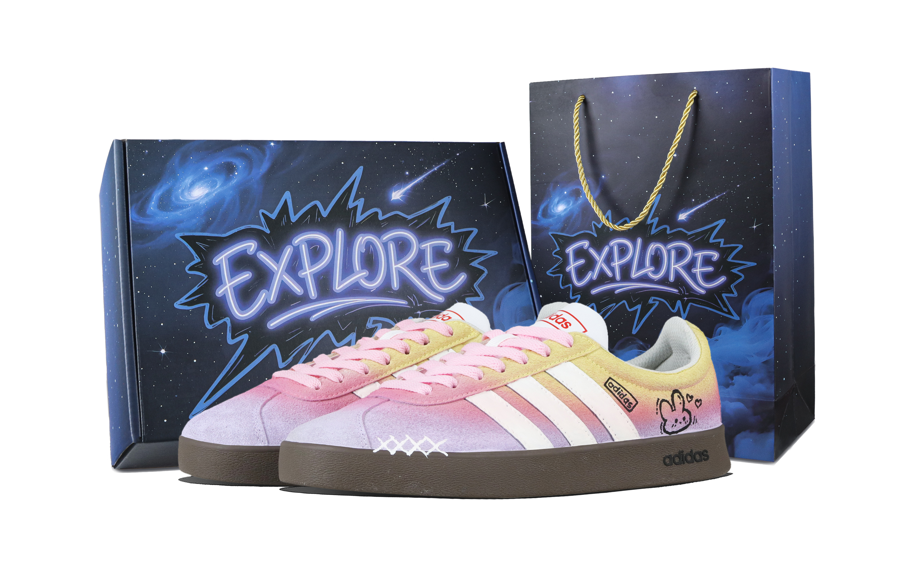 Adidas VL COURT 2.0 Pink Bunny Transformation Cushioning, Wear Resistant Low top Skateboard Shoes Unisex