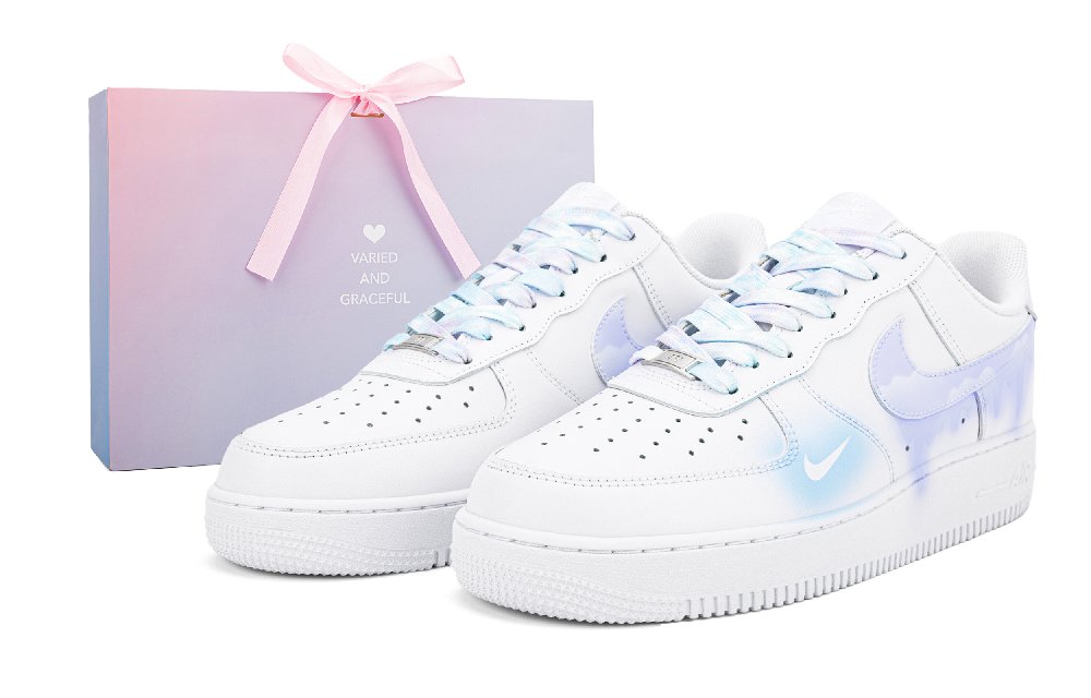 Nike Air Force 1 Low Top Skateboard Shoes Men's White Blue Purple